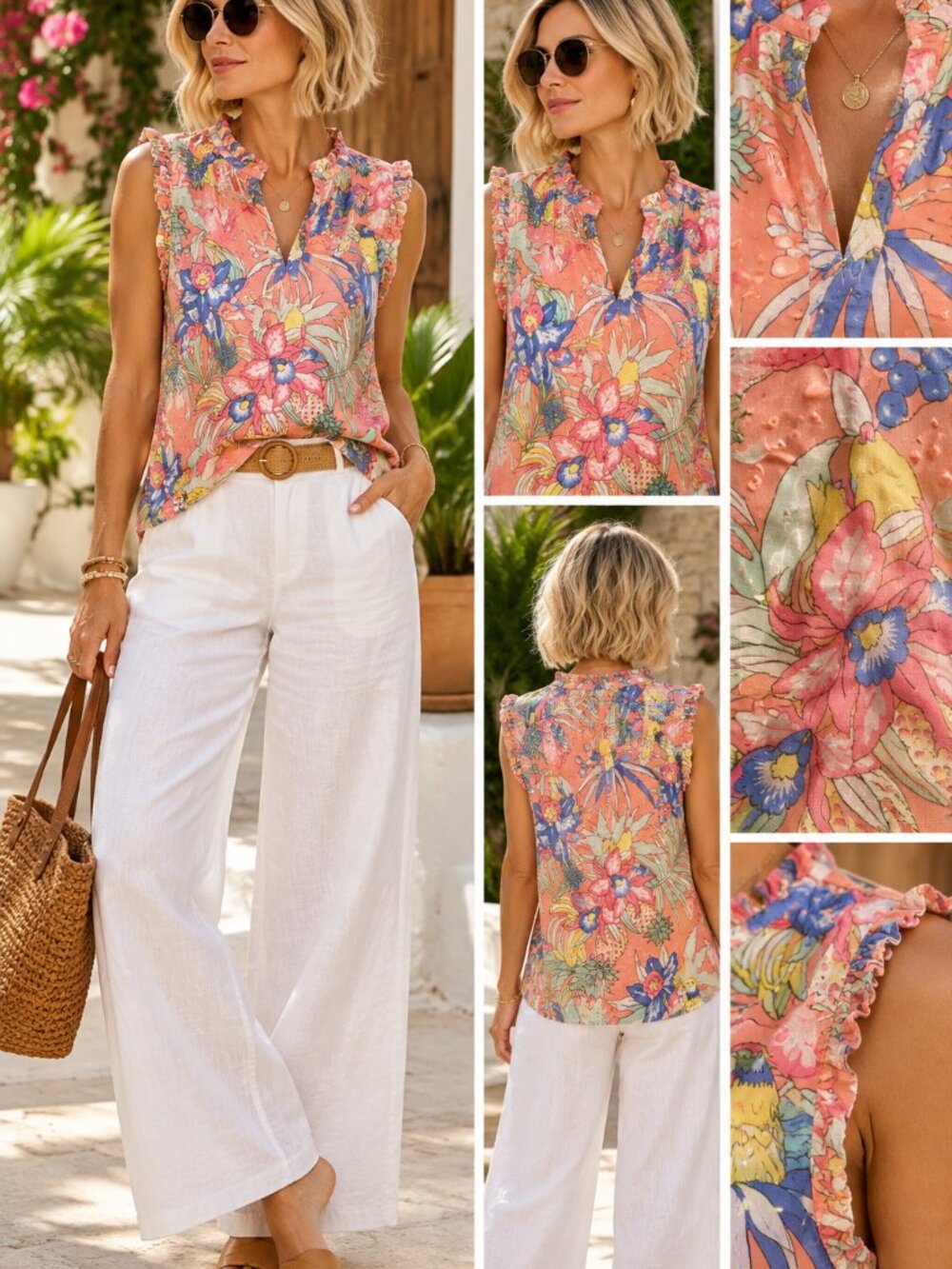 NWT Talbots Tropical Parrot Floral Cotton Ruffle Blouse M